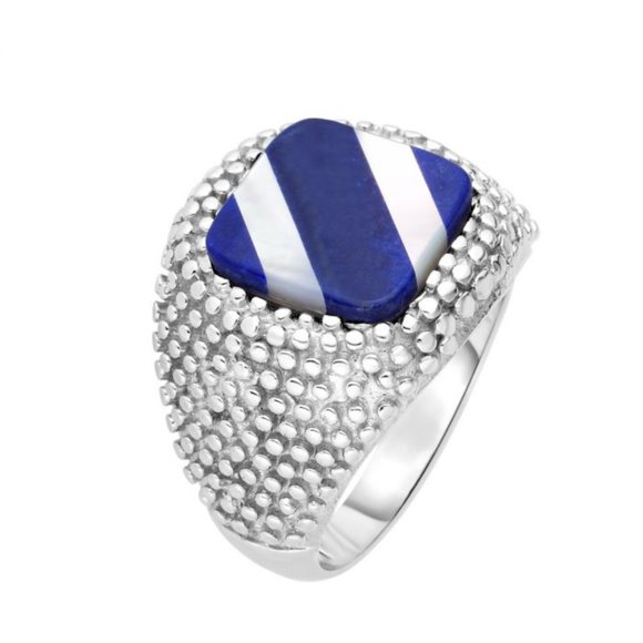 Men's Lapis and Mother of Pearl Signet Ring - Picture 2 of 2